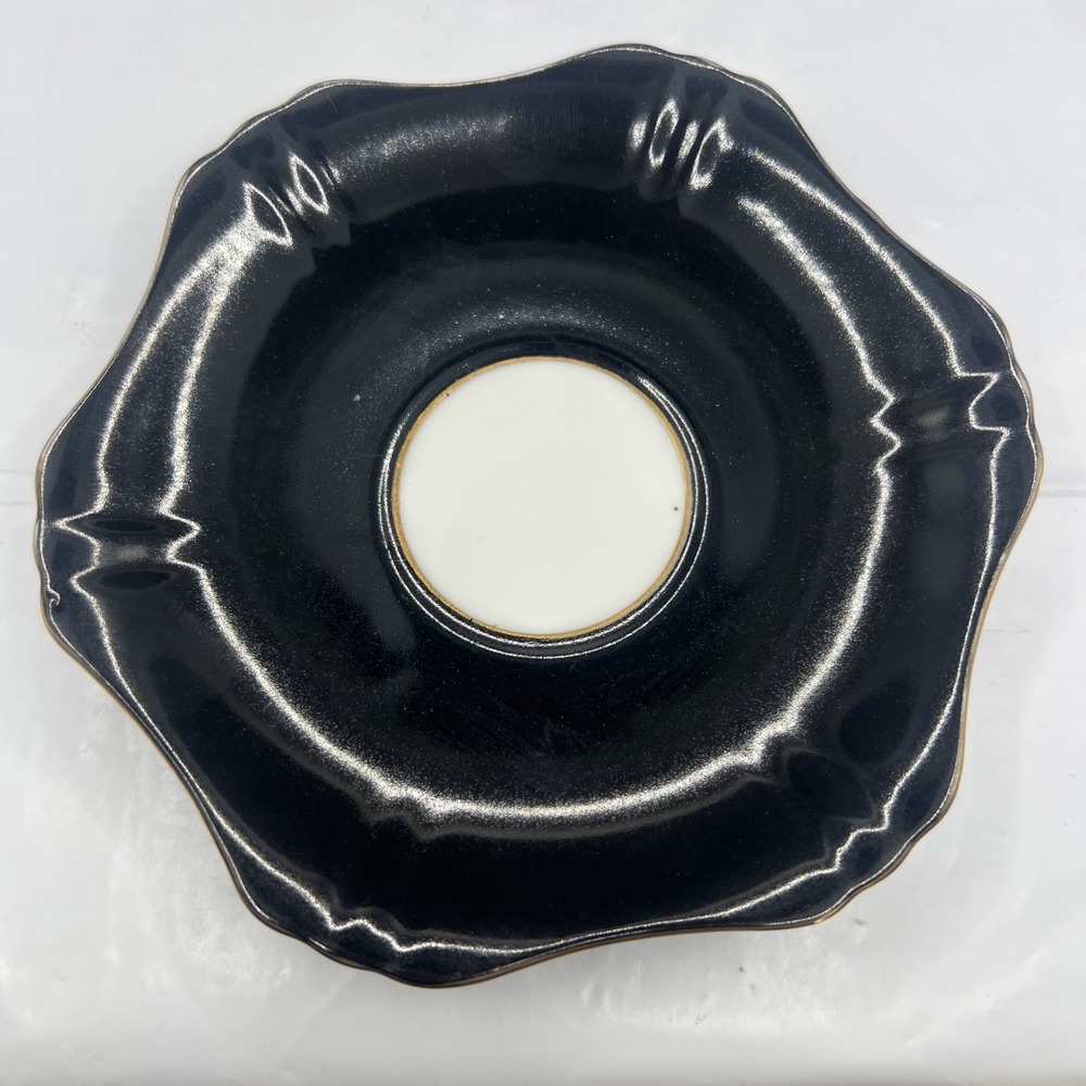 Vintage Ucagco China Saucer Black Gold Scalloped Made in Occupied Japan 5.5"